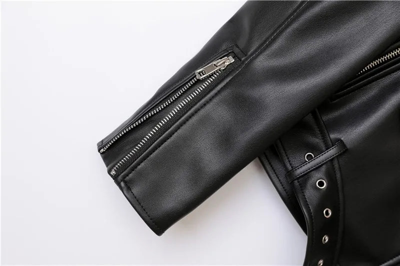 Ladies belt Detachable epaulettes leather jacket