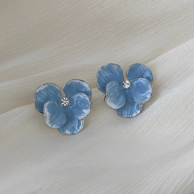 White Enamel Flower Stud Earrings