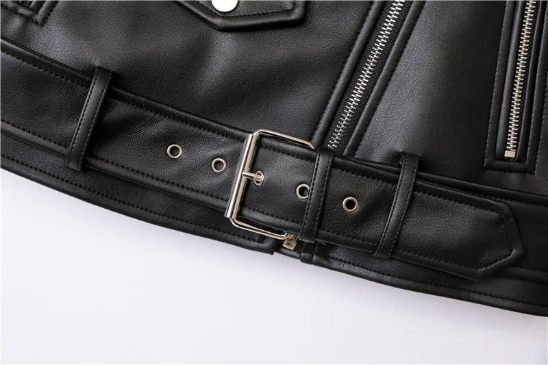 Ladies belt Detachable epaulettes leather jacket