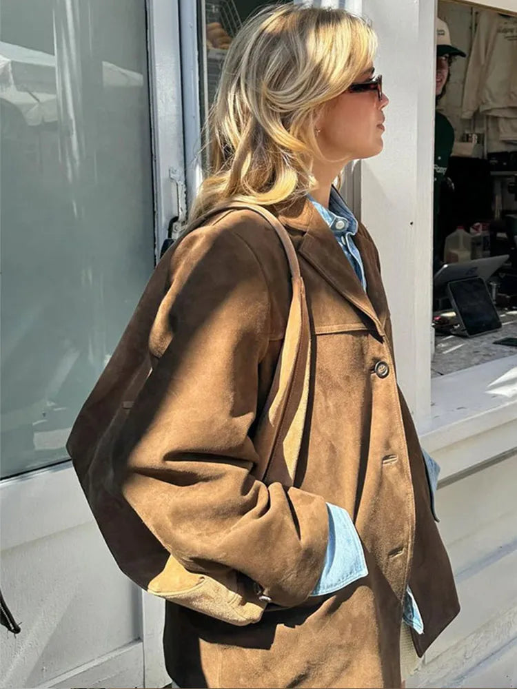 Vintage Brown Suede Leather Blazer Jackets