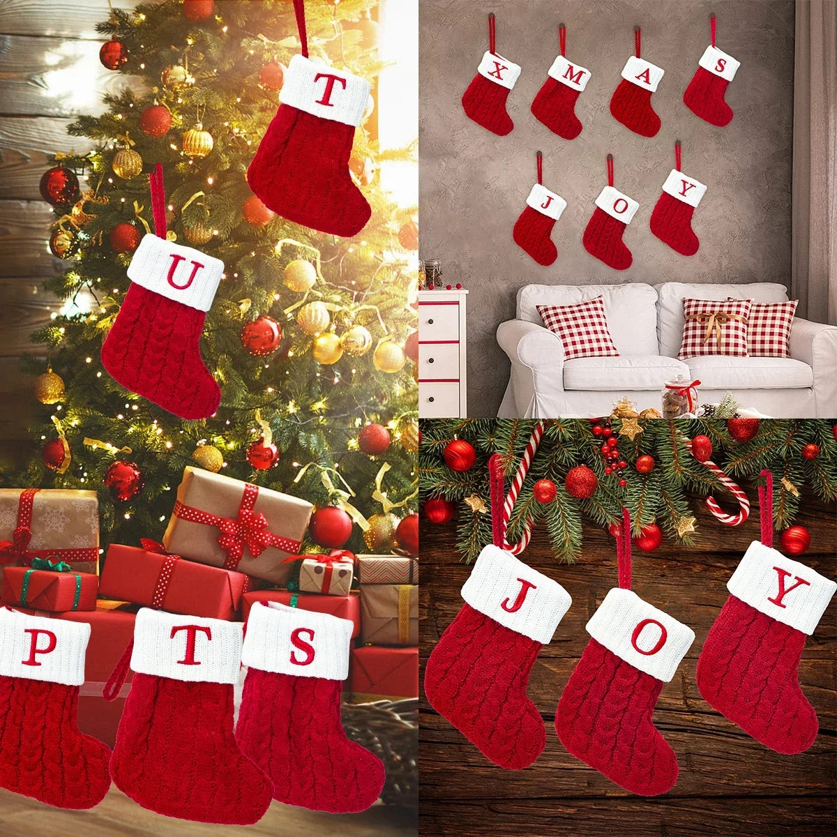 Christmas Socks Knitting Snowflake Letter Stocking Christmas