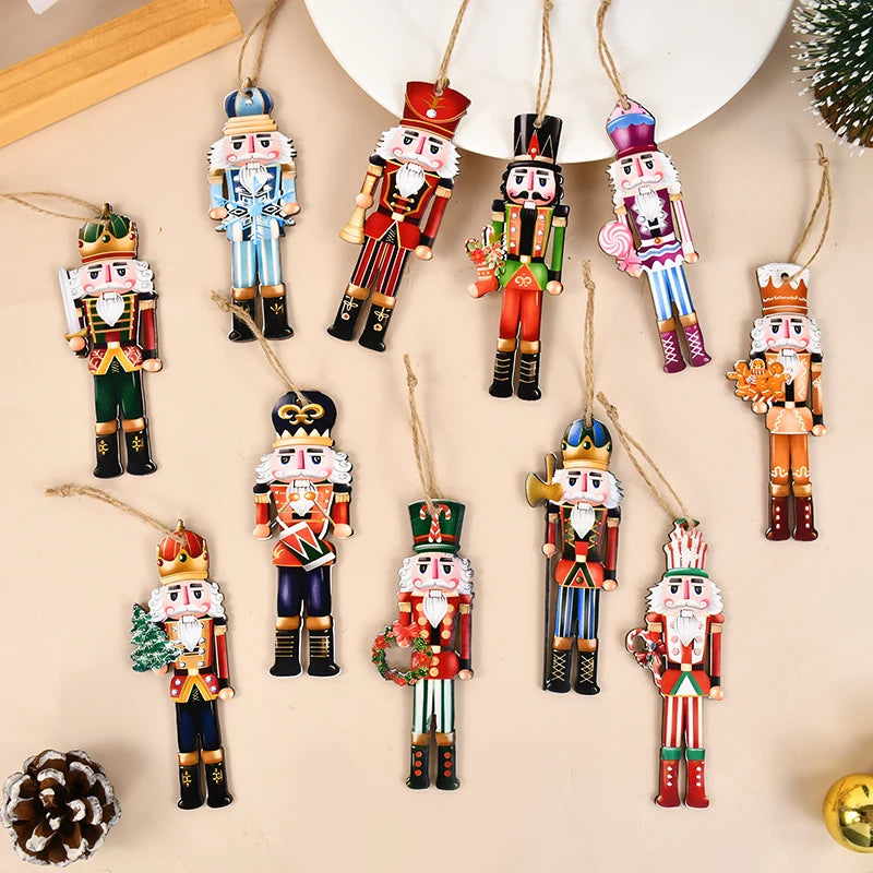 12Pcs Nutcracker Soldier Wooden Pendant Xmas Tree Hanging