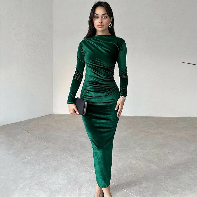 Velvet Long Sleeve Midi Dress