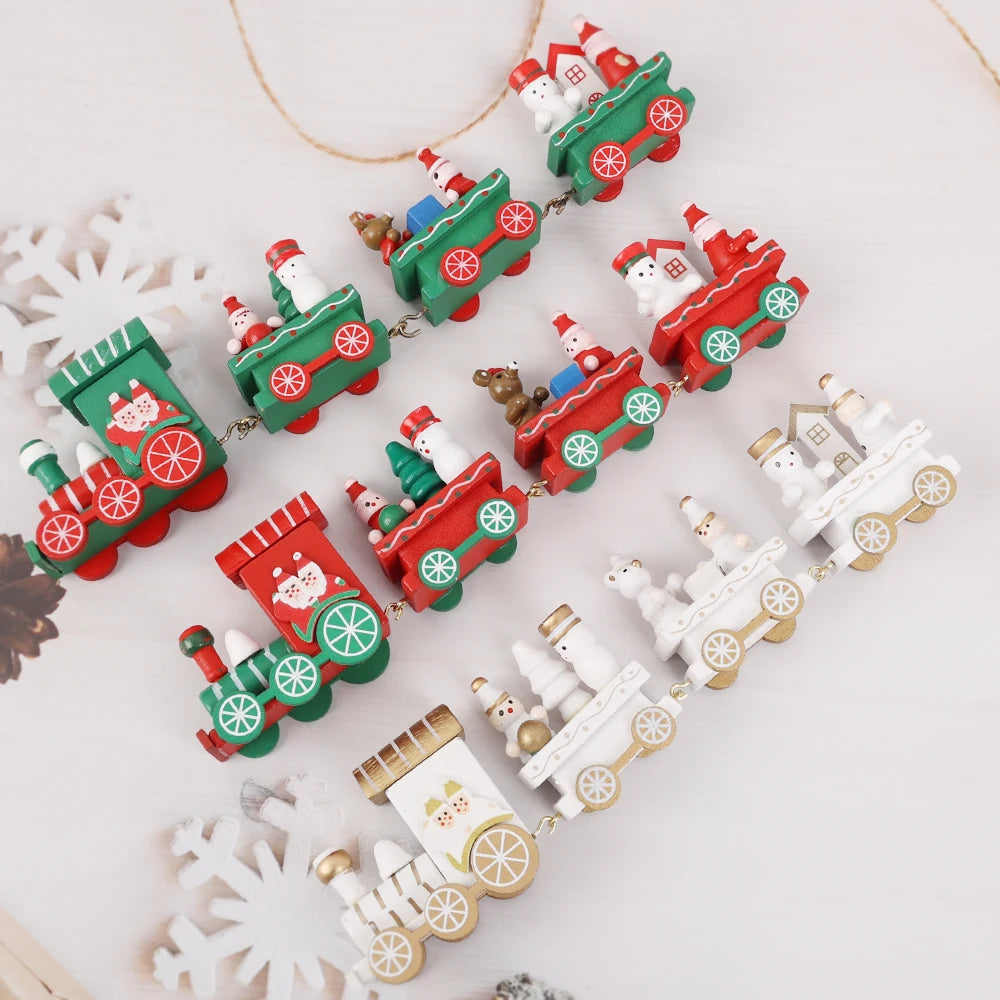 Wooden Train Christmas Ornaments Santa Decoration