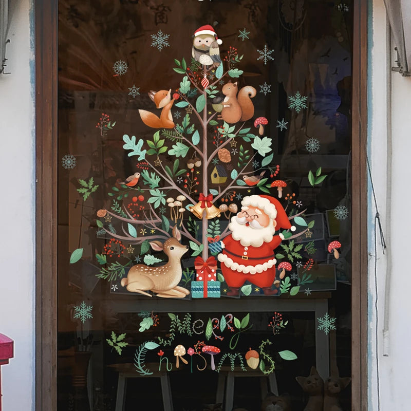 Christmas Window Stickers Santa Claus Xmas Tree