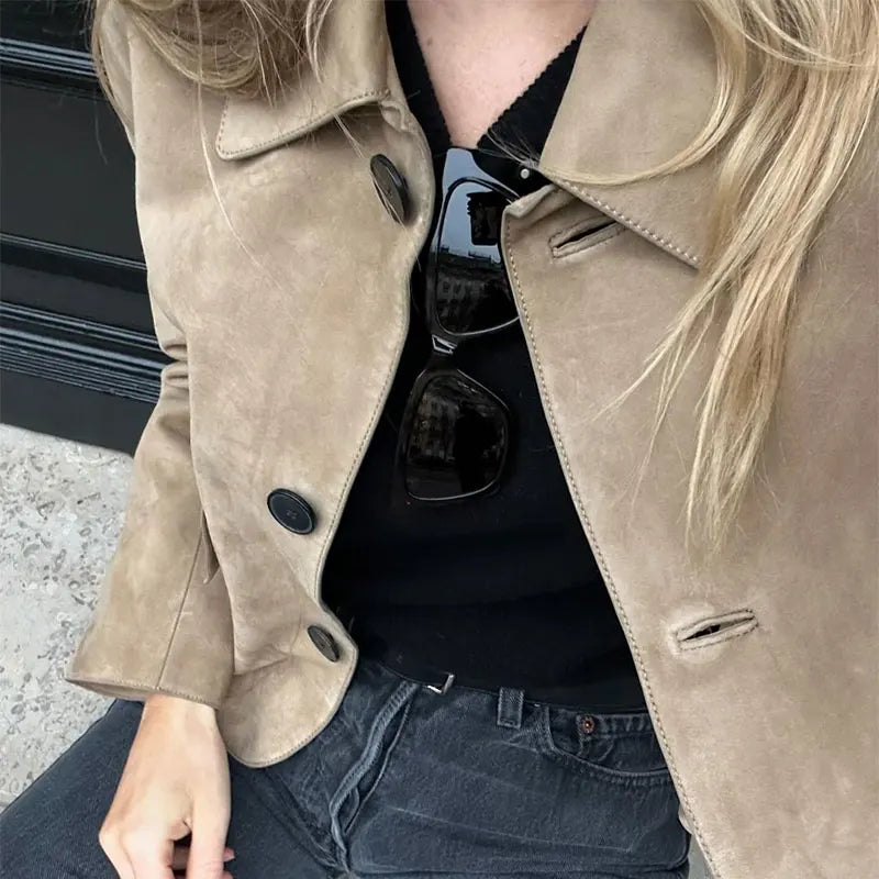 Vintage Brown Suede Leather Blazer Jackets