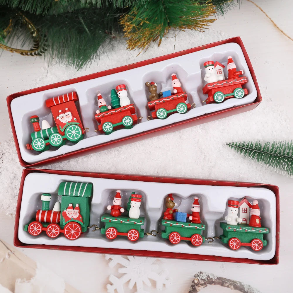 Wooden Train Christmas Ornaments Santa Decoration