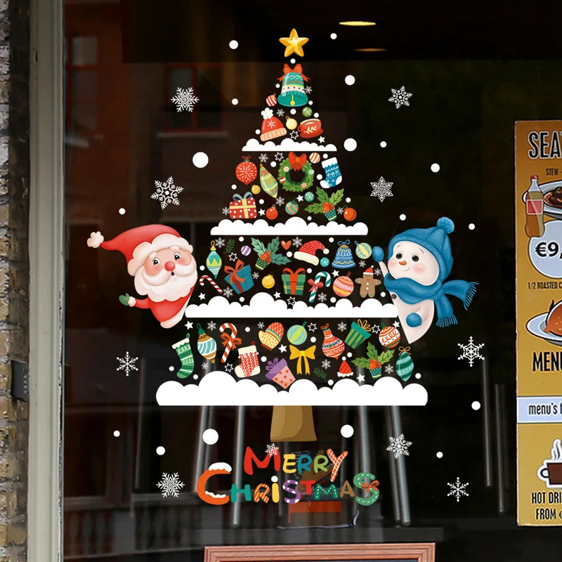 Christmas Window Stickers Santa Claus Xmas Tree