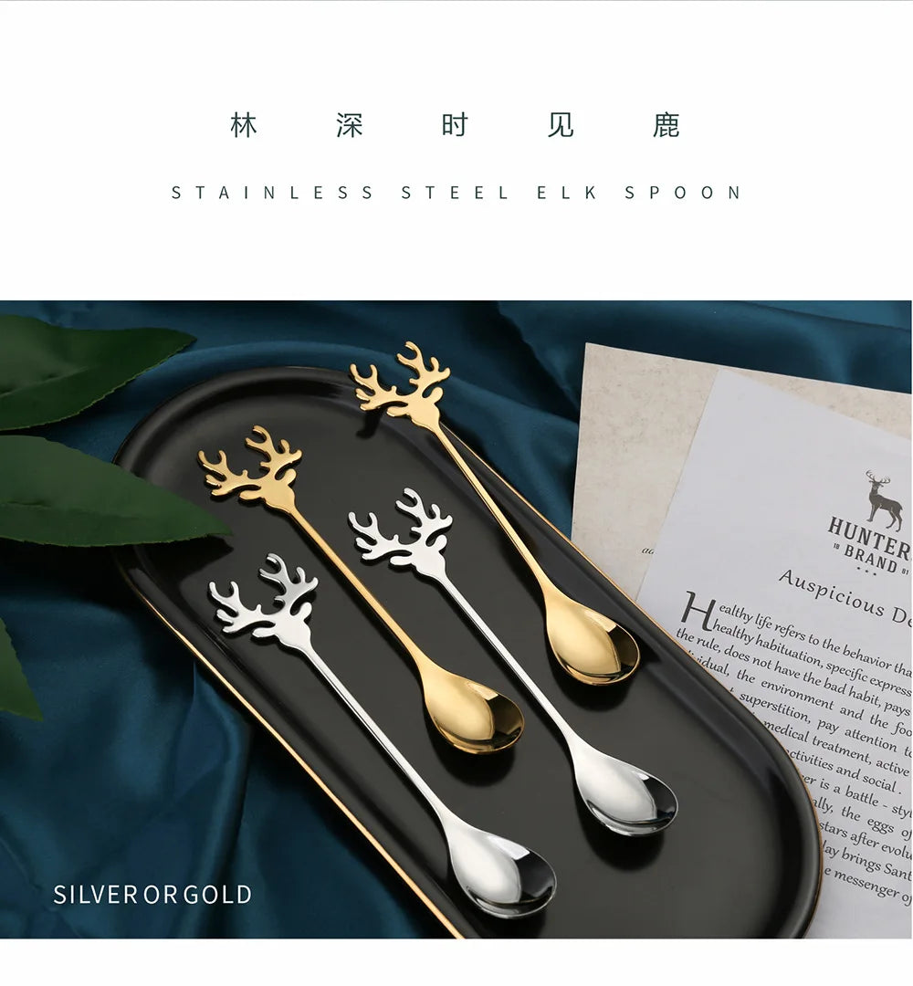 4pcs Christmas Elk Head Shape Stainless