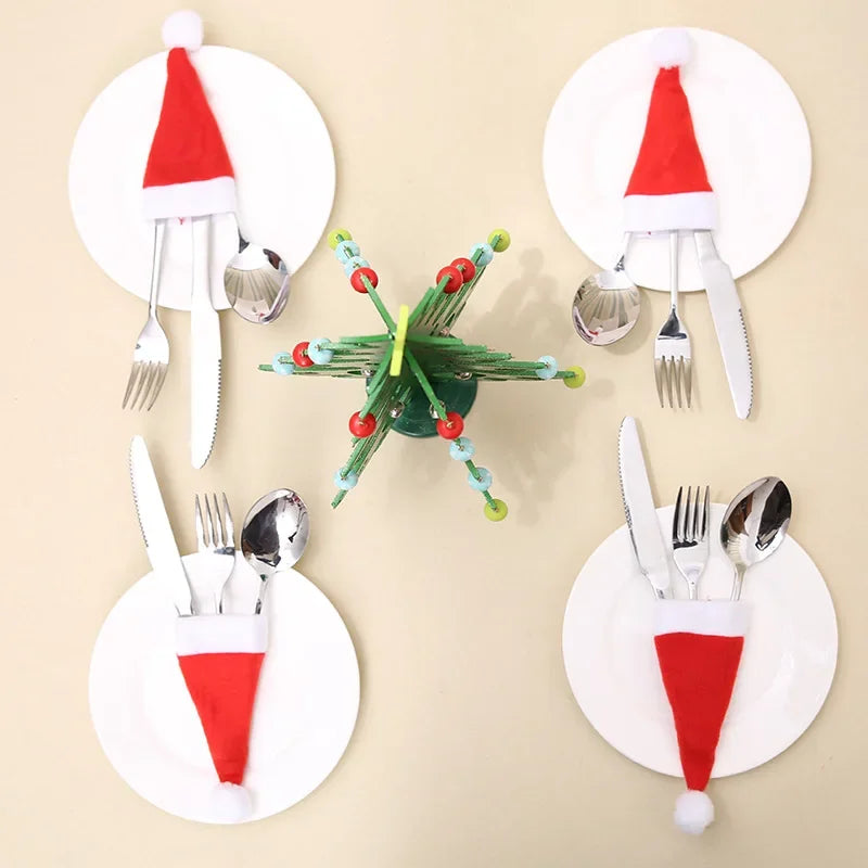 Table Accessories Christmas Hat Fork Knife Cutlery Bag