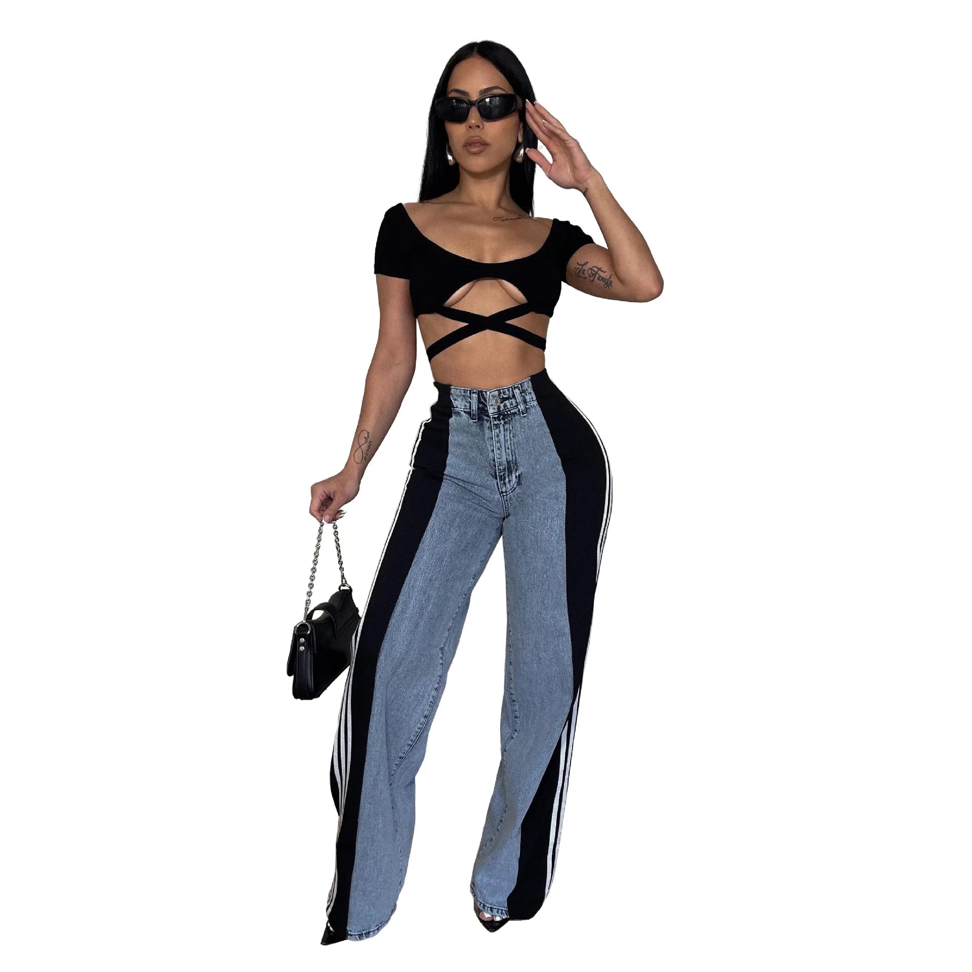 Jeans Patchwork High Waist Loose