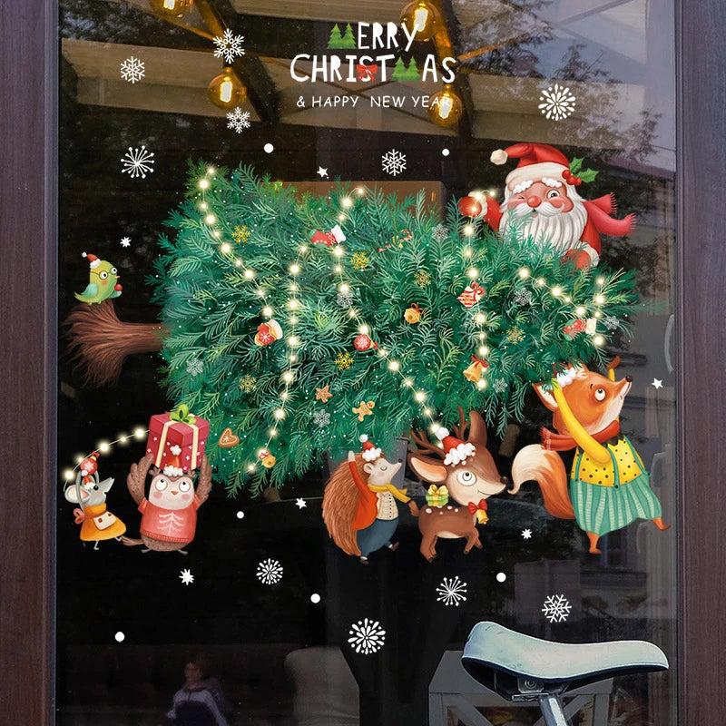 Christmas Window Stickers Santa Claus Xmas Tree