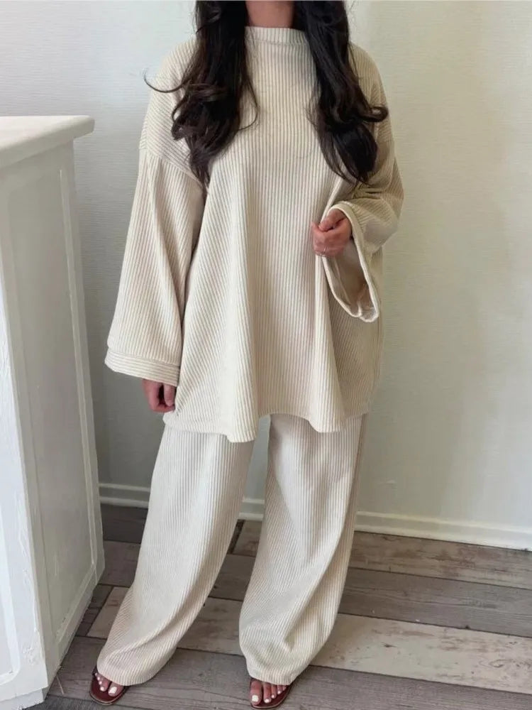 Long Sleeve Wide Legs Trousers Two Piece Set