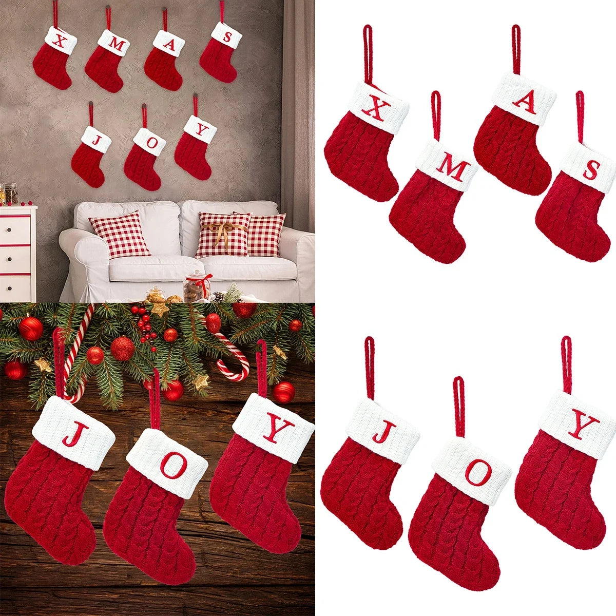 Christmas Socks Knitting Snowflake Letter Stocking Christmas