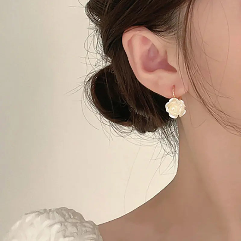 White Enamel Flower Stud Earrings