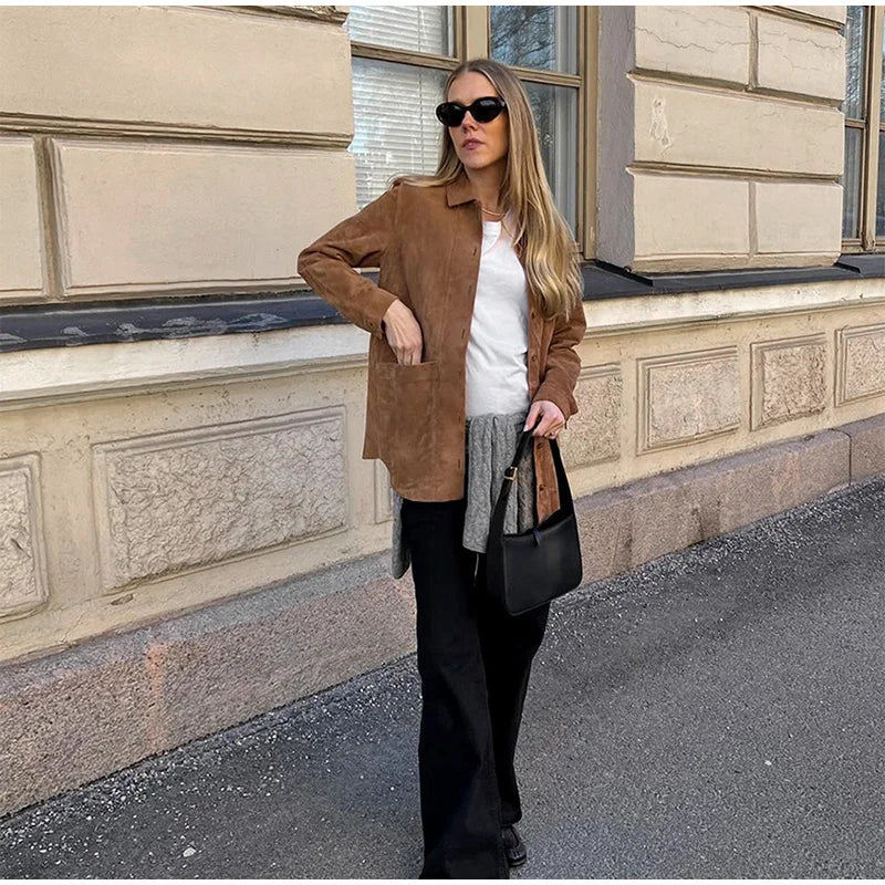 Vintage Brown Suede Leather Blazer Jackets