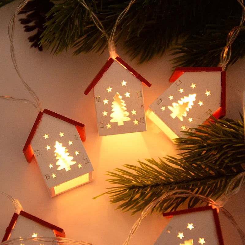 Christmas Wooden House LED String Light Xmas