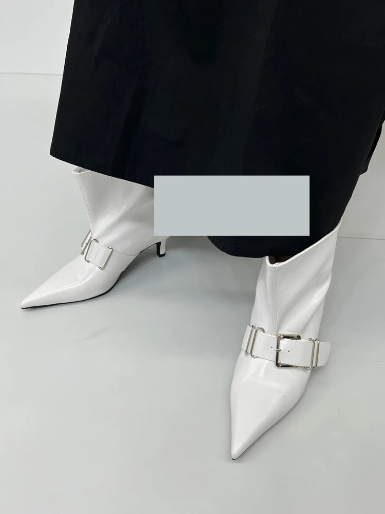 Pointed Toe Metal Buckle Strap Short Boots