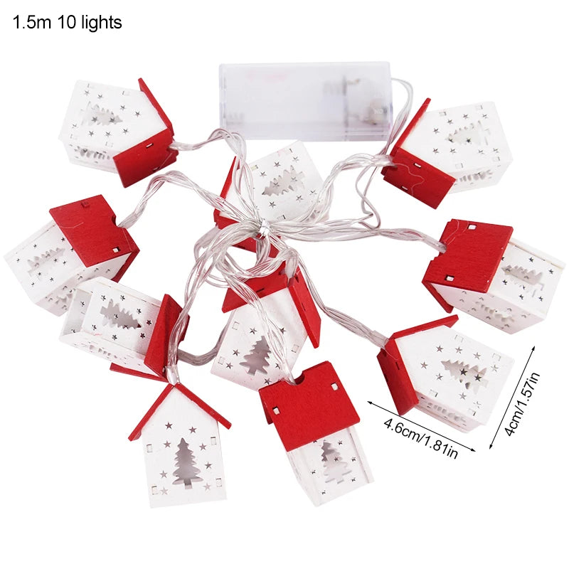 Christmas Wooden House LED String Light Xmas