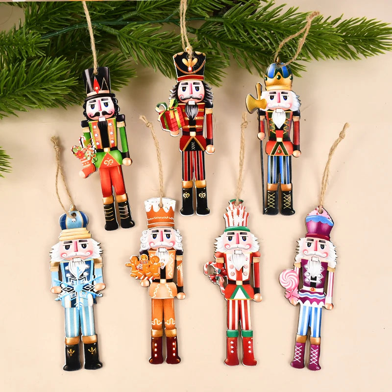 12Pcs Nutcracker Soldier Wooden Pendant Xmas Tree Hanging