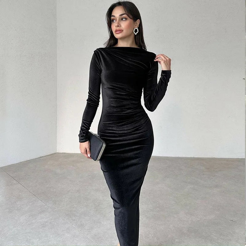 Velvet Long Sleeve Midi Dress