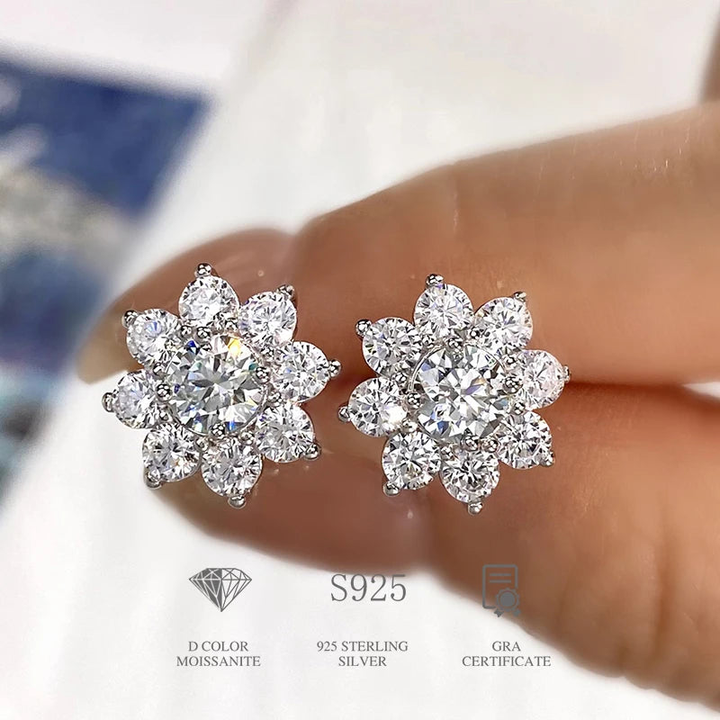 DW 0.5CT Moissanite Diamond Flower Stud Earrings