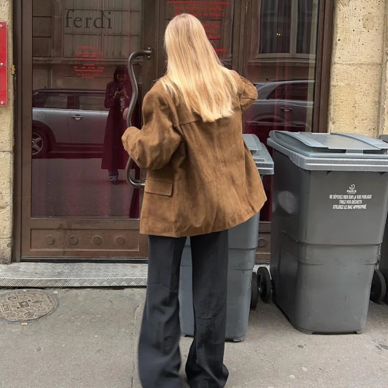 Vintage Brown Suede Leather Blazer Jackets