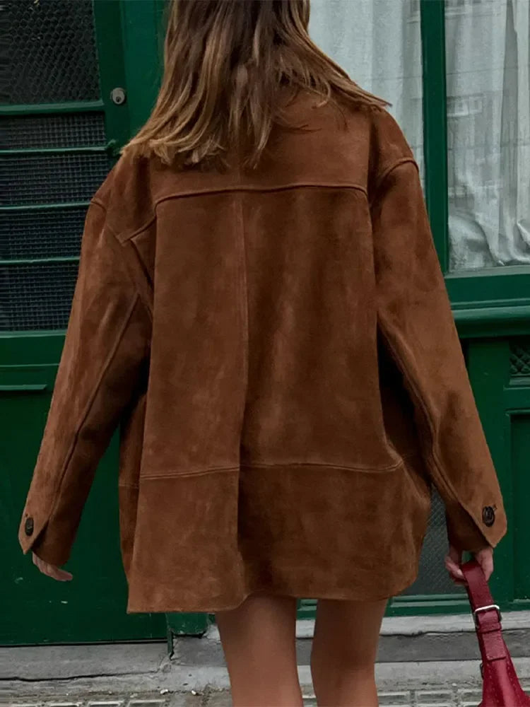 Vintage Brown Lapel With Pocket Jacket