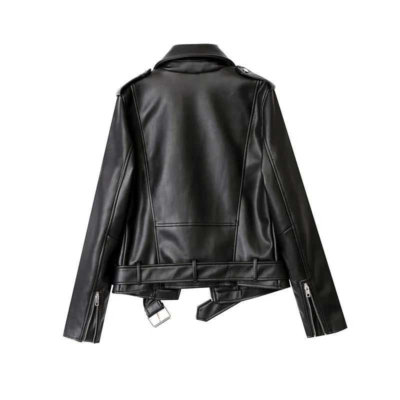 Ladies belt Detachable epaulettes leather jacket