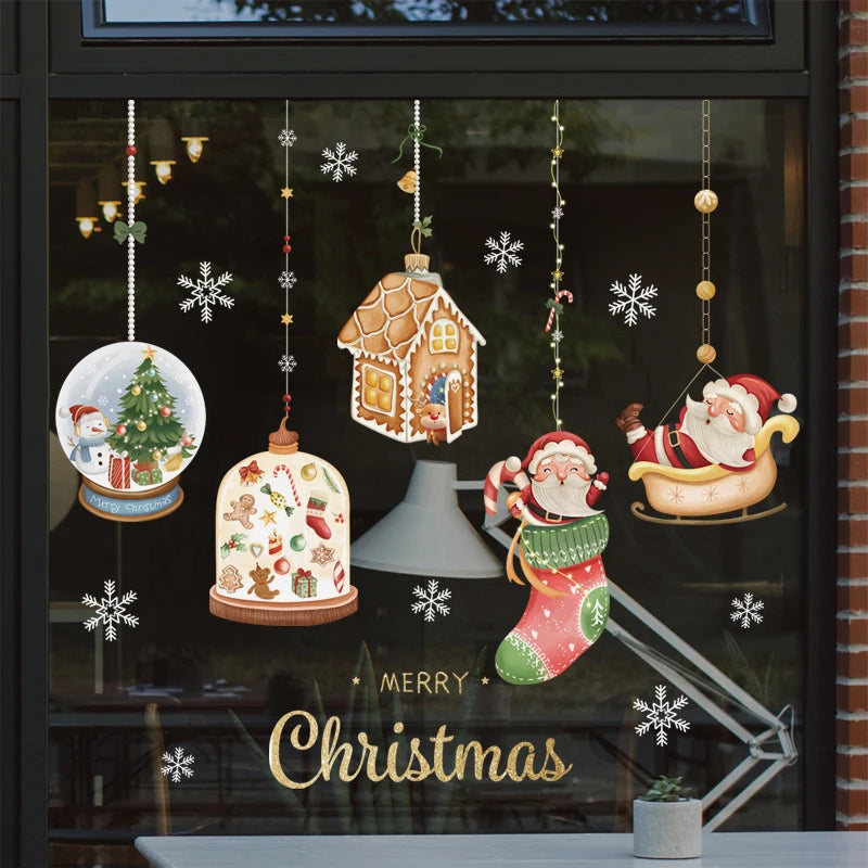 Christmas Window Stickers Santa Claus Xmas Tree