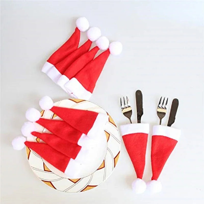 Table Accessories Christmas Hat Fork Knife Cutlery Bag