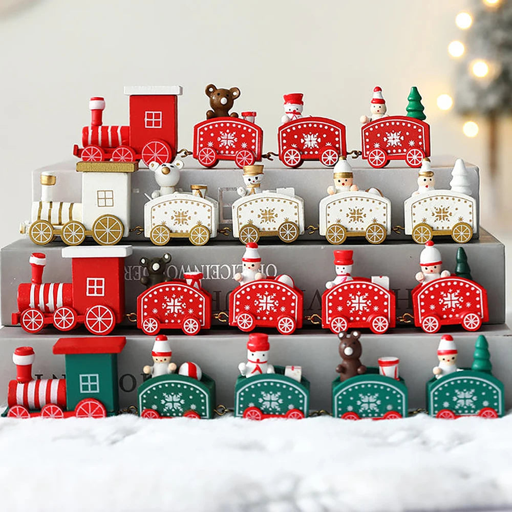 Wooden Train Christmas Ornaments Santa Decoration