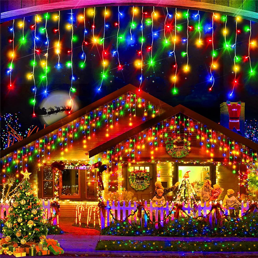 Christmas Decorations Lights Solar Icicle Curtain