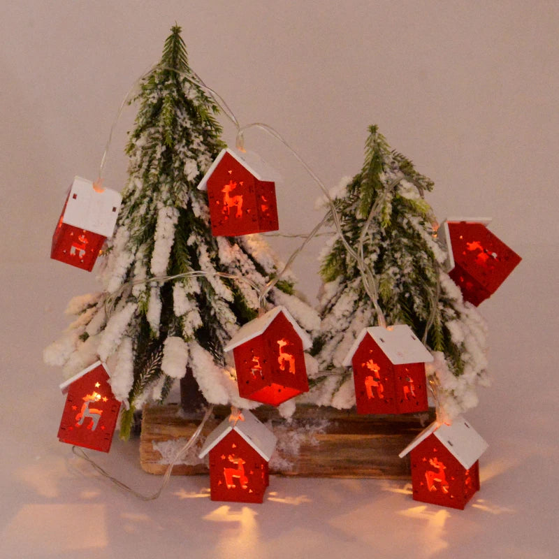 Christmas Wooden House LED String Light Xmas