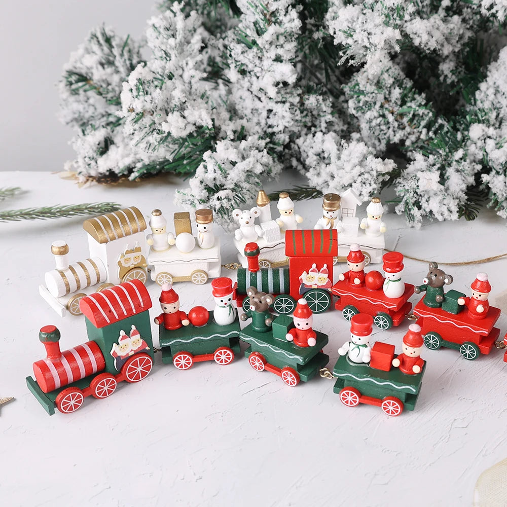 Wooden Train Christmas Ornaments Santa Decoration