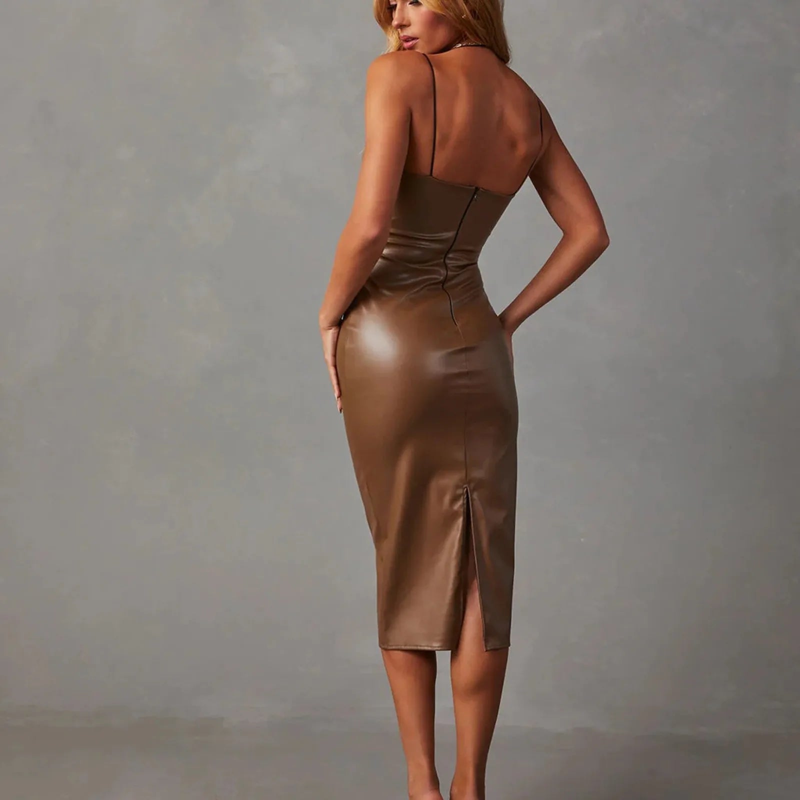 Pu Leather Tight Hip Hugging Dress