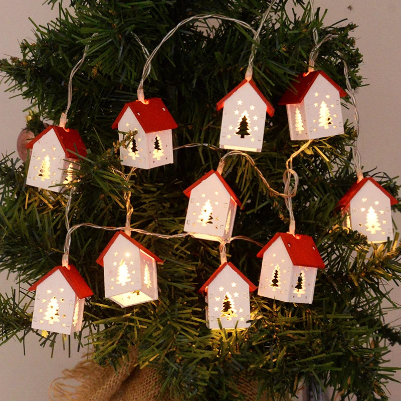 Christmas Wooden House LED String Light Xmas