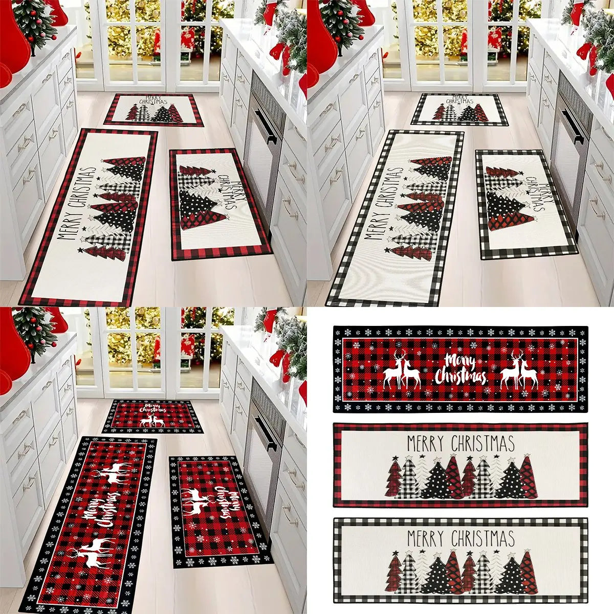 Plaid Christmas Tree Floor Mat Home