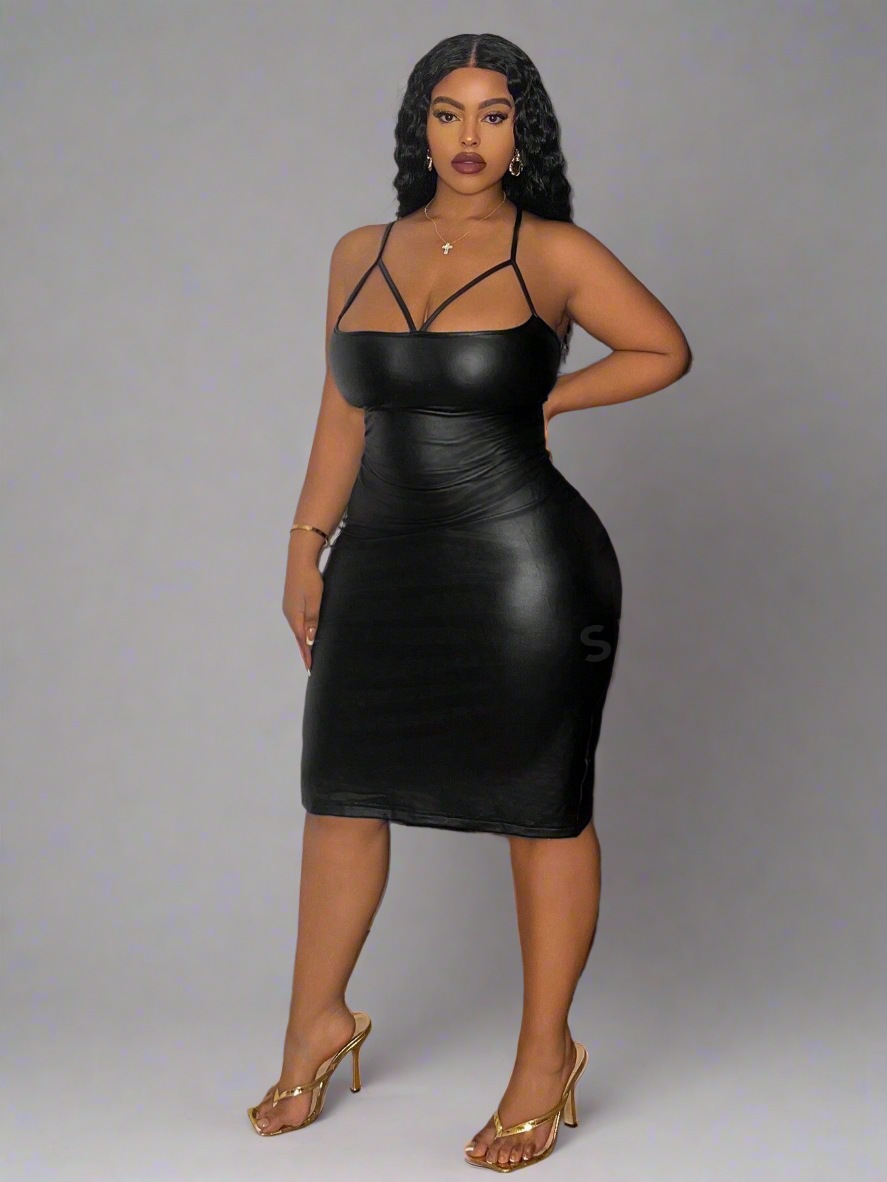 Plus size Slim Sleeveless Cutout PU Dress