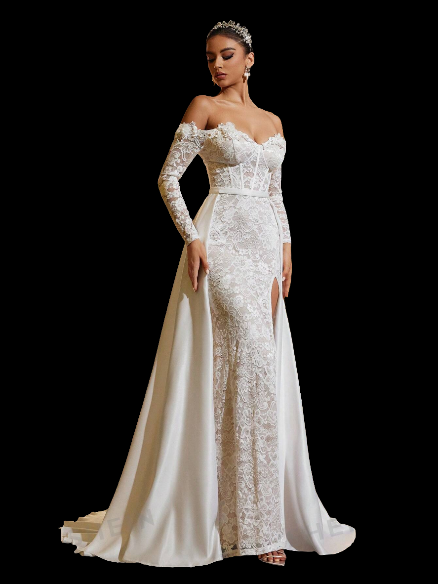 Off-Shoulder Long SleeveSlit Fishtail WEDDING Dress